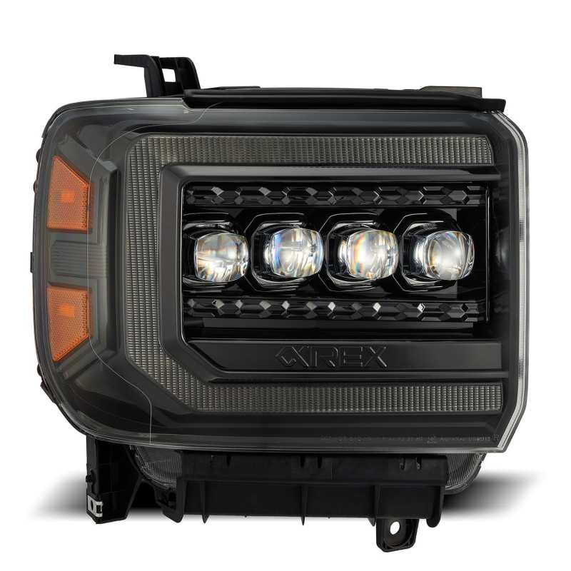 AlphaRex 14-18 GMC Sierra NOVA LED Proj Headlights Plnk Style Alpha Blk w/Activ Light/Seq Signal/DRL