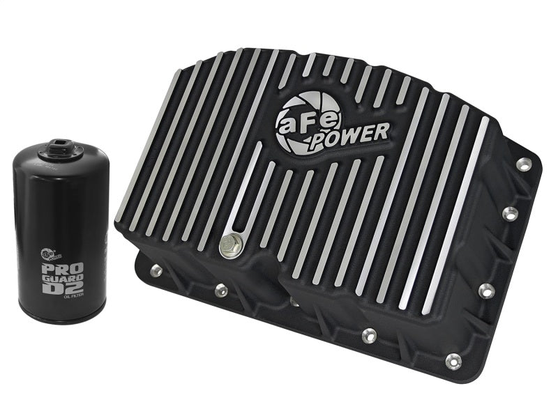 AFE Pro Series Engine Oil Pan Black w/Machined Fins; 11-16 Ford Powerstroke V8-6.7L (td)