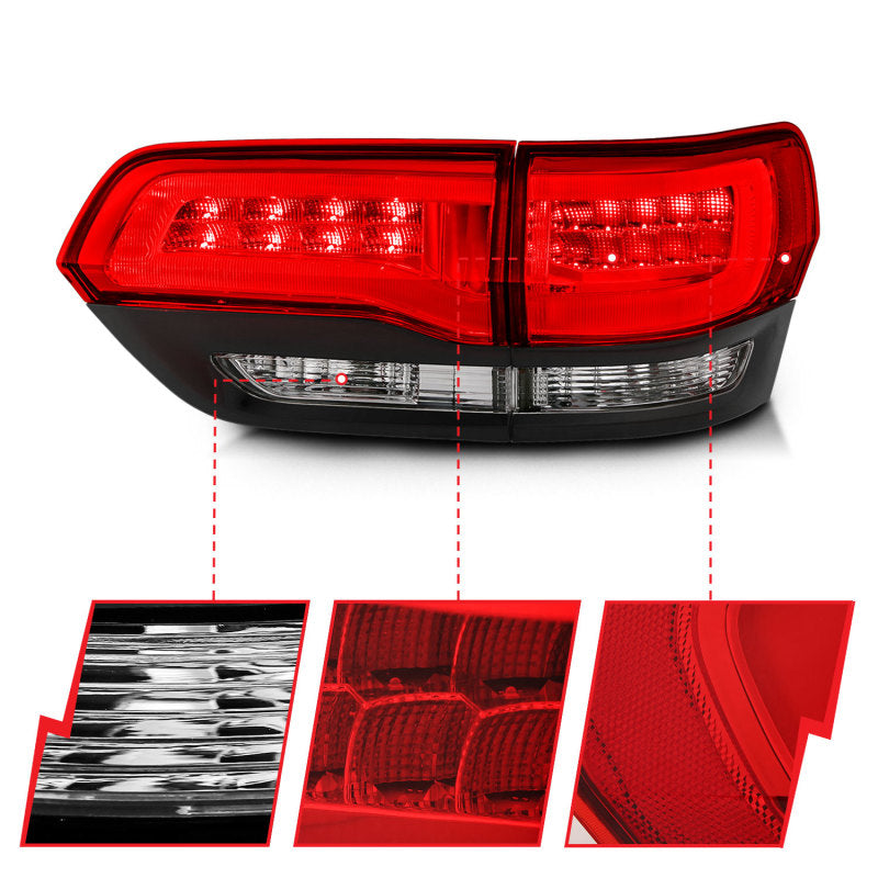 ANZO 2014-2016 Jeep Grand Cherokee LED Taillights Red/Clear