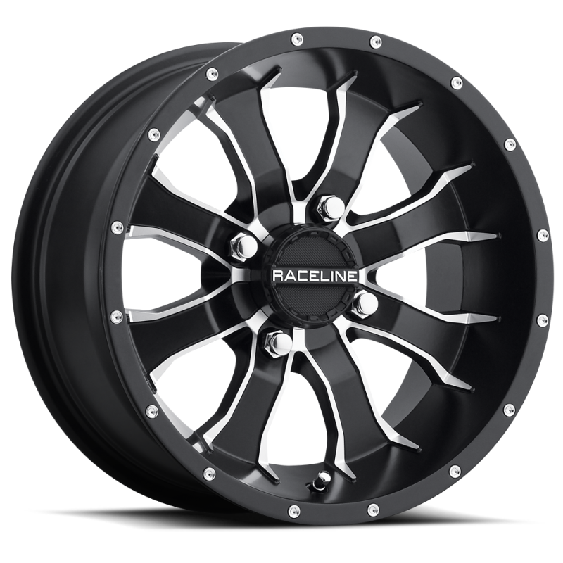 Raceline A77 Mamba 10x5in / 4x144 BP / 18mm Offset / 109.5mm Bore - Black & Machined Wheel