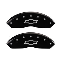 Load image into Gallery viewer, MGP Front set 2 Caliper Covers Engraved Front Bowtie Black finish silver ch