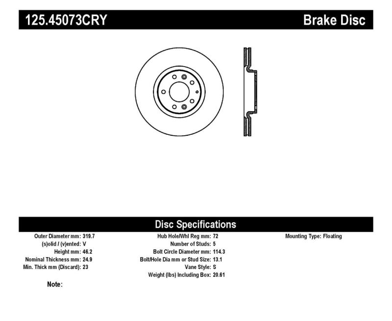 Stoptech 06-07 Mazdaspeed 6 Front High-Carbon CRYO-STOP Rotor