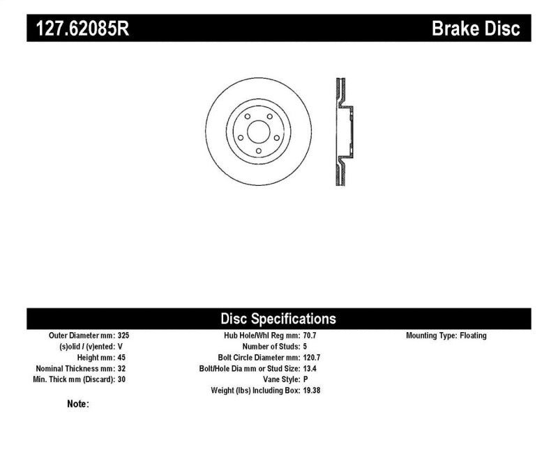 StopTech Power Slot 05-07 Cadillac XLR / 06-09 Chevy Corvette Front Right Drilled & Slotted Rotors