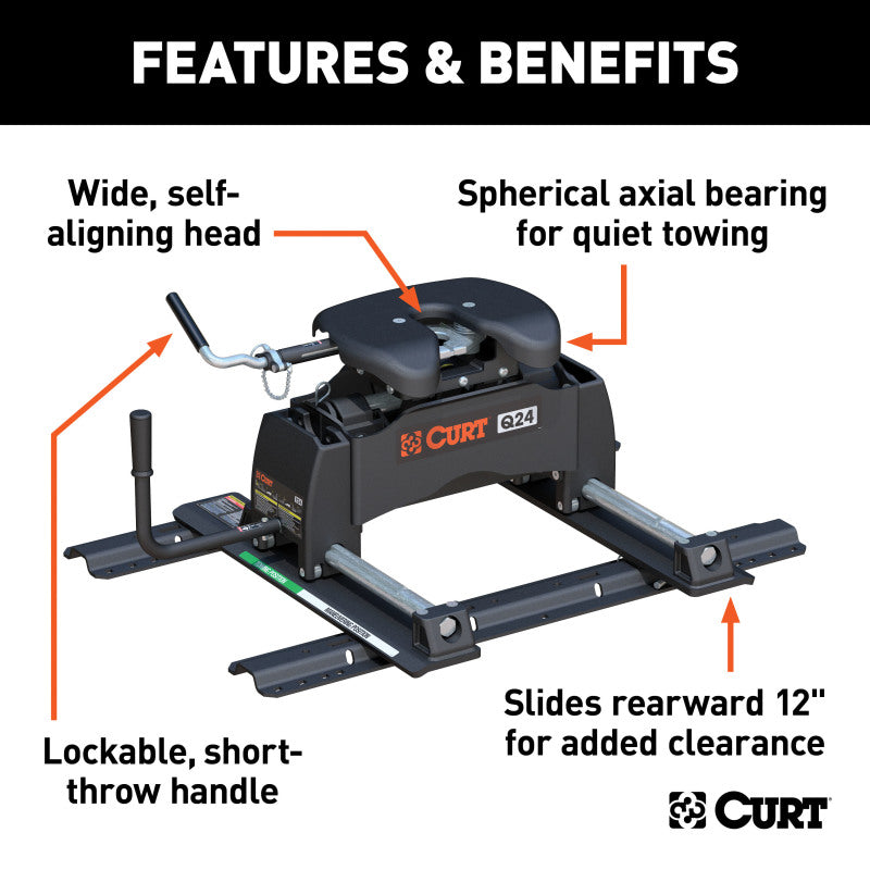 Curt Q24 5th Wheel Hitch w/Roller & Rails