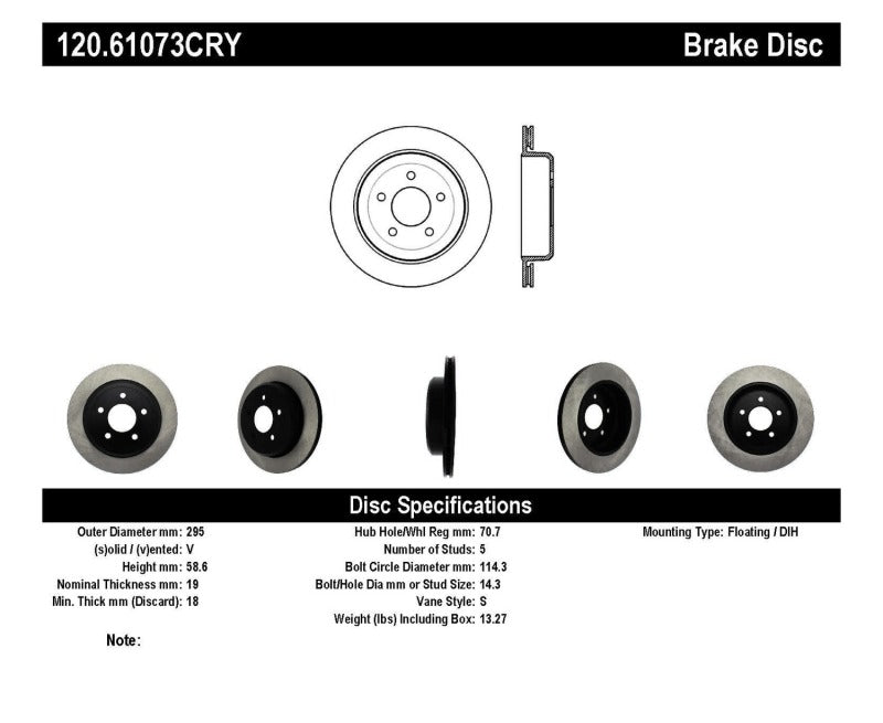 Stoptech 03-11 Ford Crown Victoria Rear Premium Cryostop Brake Rotor