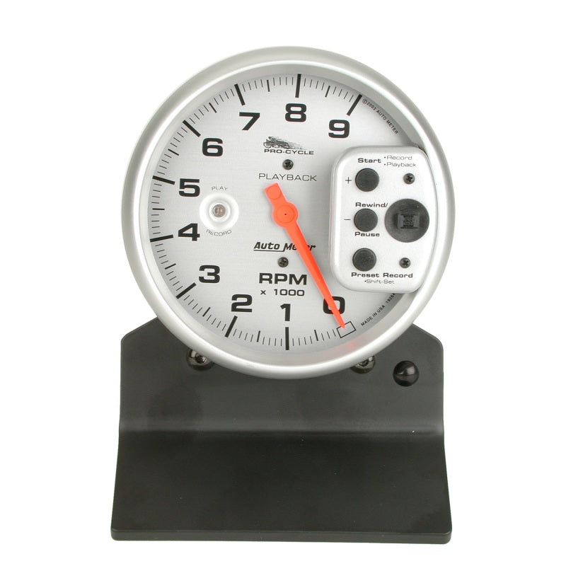 Autometer Pro-Cycle Gauge Tach 5in 9K Rpm Pedestal W/ Rpm Playback Silver Pro-Cycle