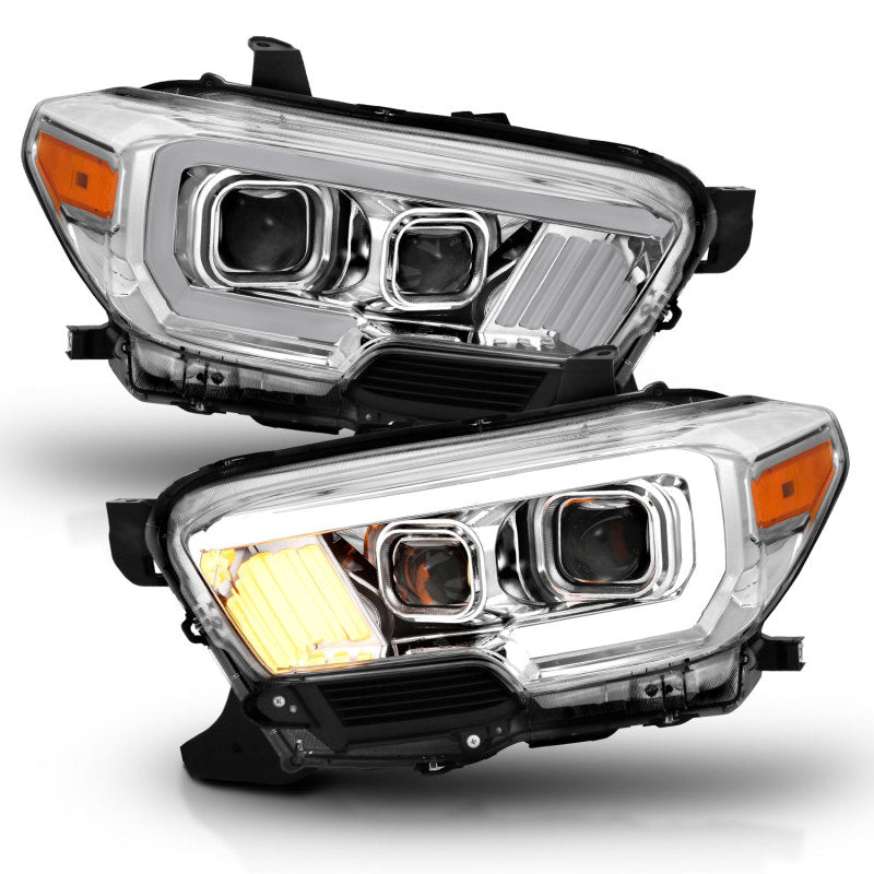 ANZO 2016-2017 Toyota Tacoma Projector Headlights w/ Plank Style Design Chrome/Amber w/ DRL