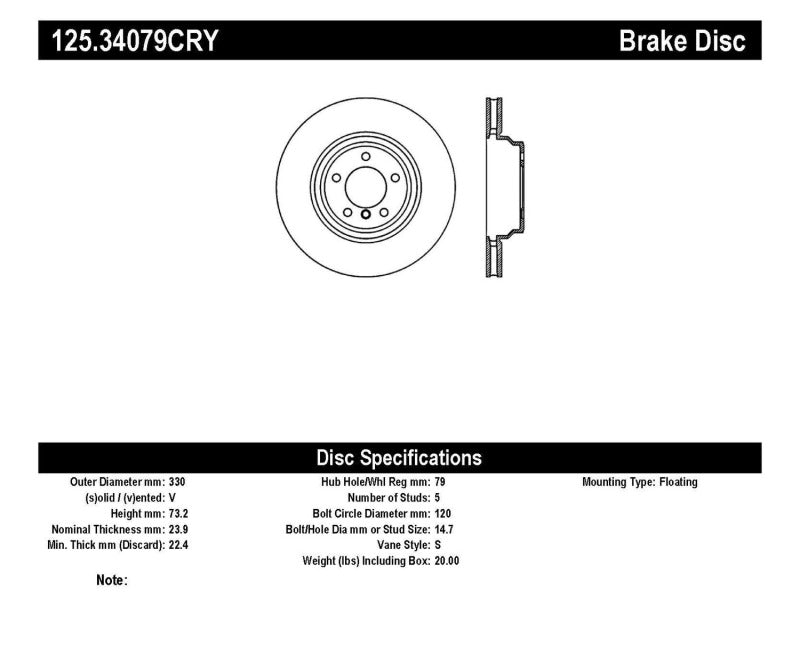 Stoptech 12 BMW 28i xDrive / 06 330 Series (E90) Sedan RWD/AWD Front CRYO-STOP Rotor