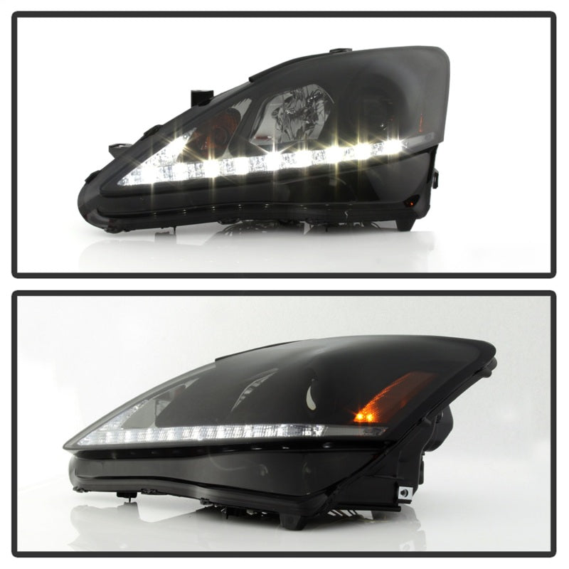 Spyder Lexus IS 250/350 2006-2010 Projector Headlights DRL Black Smoke PRO-YD-LIS06-DRL-BSM