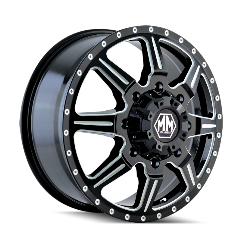 Mayhem 8101 Monstir 19.5x6.75/8x165.1 BP/102mm Offset/116.7mm Hub Front Black w/ Milled Spokes Wheel