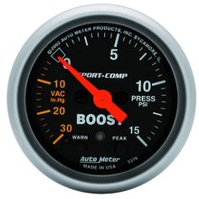 Load image into Gallery viewer, Autometer Sport-Comp 52mm Electronic  Full Sweep 30 In Hg.-Vac./15 PSI Boost Gauge