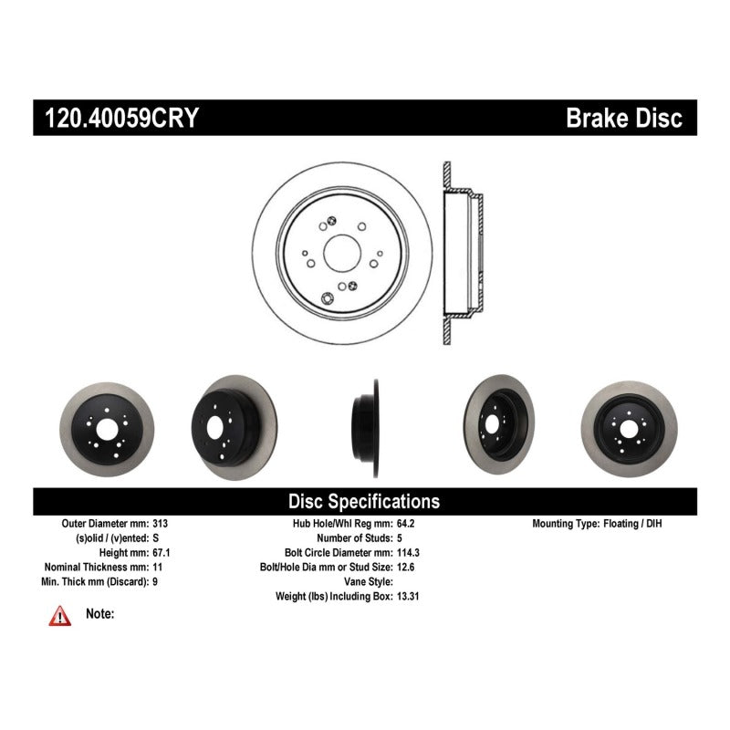 StopTech SportStop Cryo 02-04 Honda Odyssey Rear Rotor