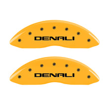 Load image into Gallery viewer, MGP 4 Caliper Covers Engraved Front &amp; Rear Denali Yellow finish black ch