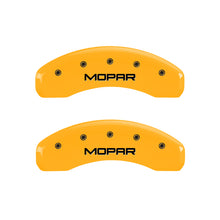 Load image into Gallery viewer, MGP 4 Caliper Covers Engraved Front &amp; Rear MOPAR Yellow finish black ch