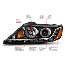 Load image into Gallery viewer, ANZO 2011-2013 Kia Sorento Projector Headlights w/ Halo Black (CCFL)