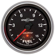 Load image into Gallery viewer, Autometer Sport-Comp II Fuel Pressure Gauge 2 5/8in 15PSI Stepper Motor w/ Peak &amp; Warn