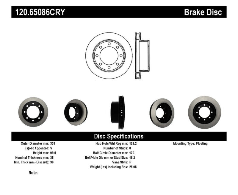 Stoptech 00-05 Ford Excursion / 99-04 Ford F250 Super Duty Front Cyro Performance Rotor