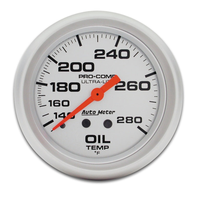Autometer Ultra-Lite 66.7mm Mechanical 140-280 Degree F Oil Temperature Gauge w/ 6in Tubing
