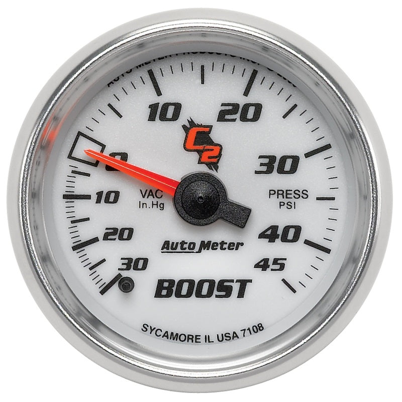 Autometer C2 52mm 30 In Hg-Vac/45 PSI Mechanical Vacuum/Boost Gauge