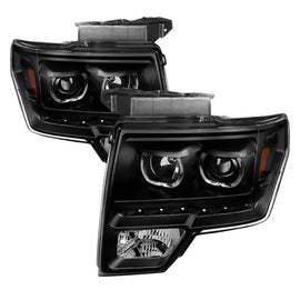 xTune Ford F150 09-14 Projector Headlights Halogen Model Only LED Halo Black PRO-JH-FF15009-CFB-BK