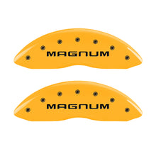 Load image into Gallery viewer, MGP 4 Caliper Covers Engraved Front &amp; Rear Magnum Yellow Finish Black Char 2006 Dodge Charger