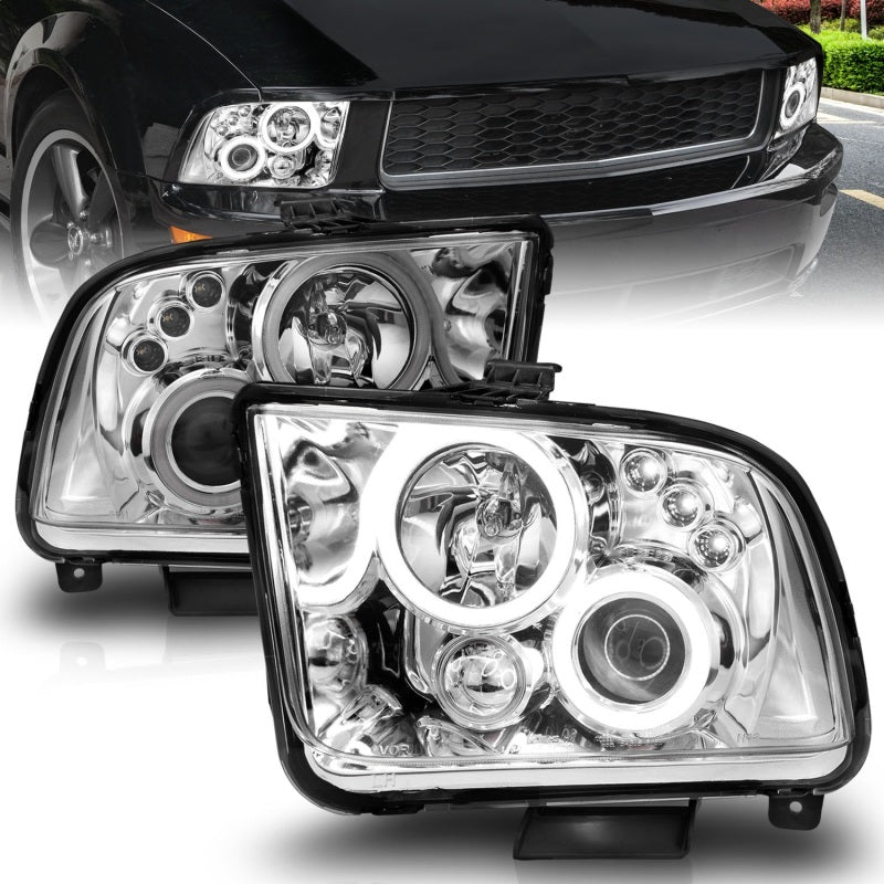 ANZO 2005-2009 Ford Mustang Projector Headlights w/ Halo Chrome