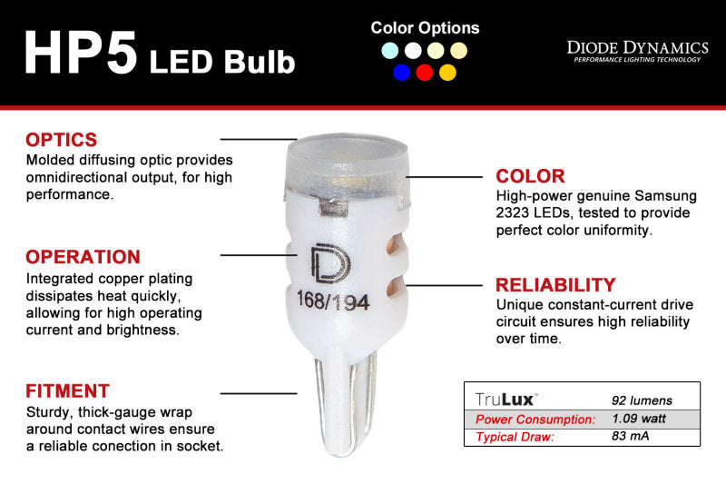 Diode Dynamics 194 LED Bulb HP5 LED - Blue (Pair)