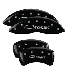 Load image into Gallery viewer, MGP 4 Caliper Covers Engraved Front &amp; Rear Cursive/Challenger Black finish silver ch