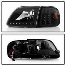 Load image into Gallery viewer, xTune Ford F150 97-03 Crystal Headlights w/ Clear LED Corners Black HD-ON-FF15097-LED-SET-BK