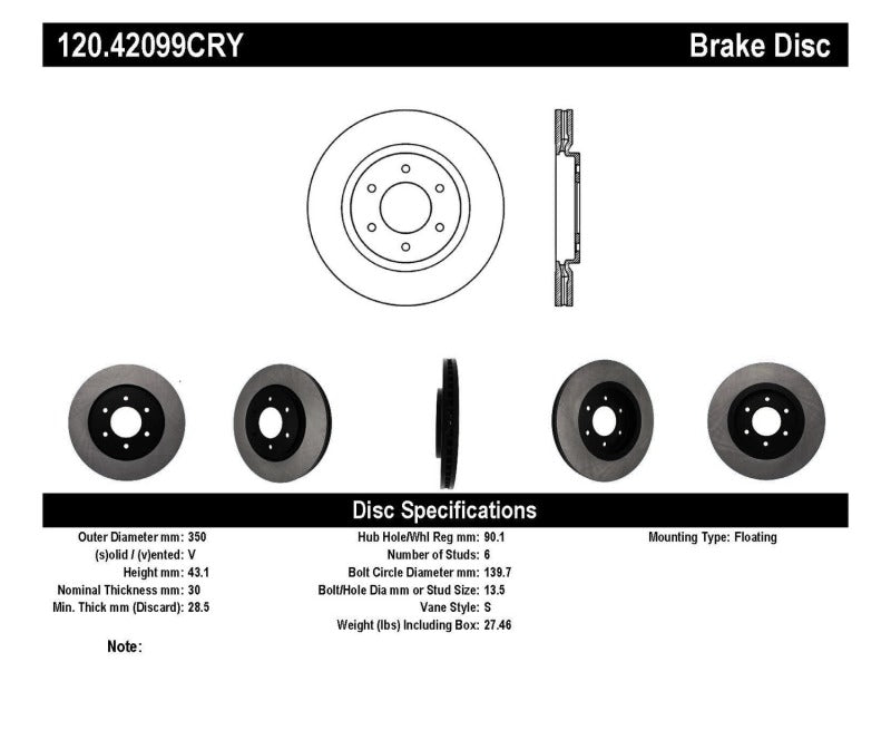 Stoptech 08-10 Infiniti QX56 Front Performance Cyro Brake Rotor