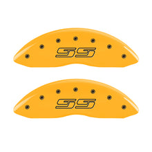 Load image into Gallery viewer, MGP 4 Caliper Covers Engraved Front &amp; Rear Avalanche style/SS Yellow finish black ch