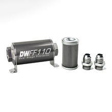 Load image into Gallery viewer, DeatschWerks Stainless Steel 10AN 40 Micron Universal Inline Fuel Filter Housing Kit (110mm)