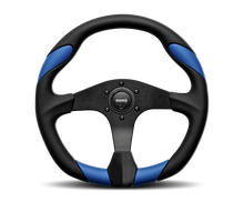 Load image into Gallery viewer, Momo Quark Steering Wheel 350 mm - Black Poly/Black Spokes/Blue Inserts