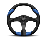 Momo Quark Steering Wheel 350 mm - Black Poly/Black Spokes/Blue Inserts