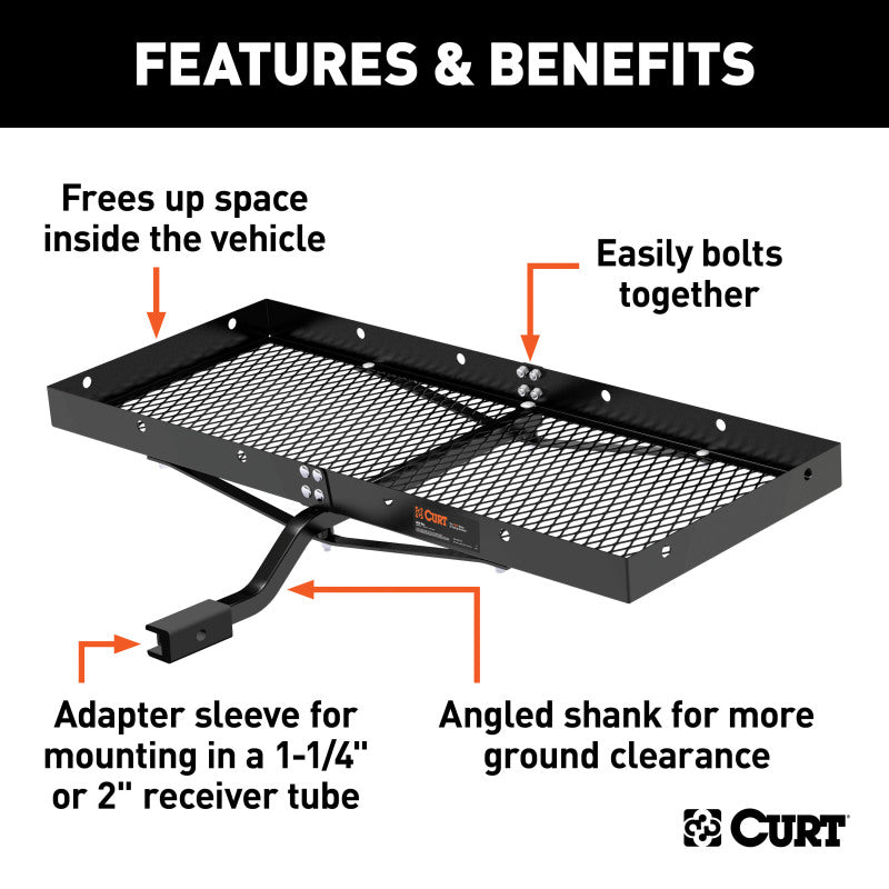 Curt 48in x 20in Tray-Style Cargo Carrier (Fixed 1-1/4in Shank w/2in Adapter)