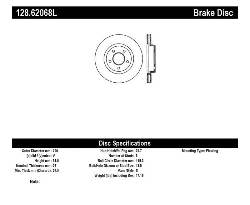 StopTech 05-06 Chevrolet Equinox / 02-07 Saturn Vue Drilled Left Front Rotor