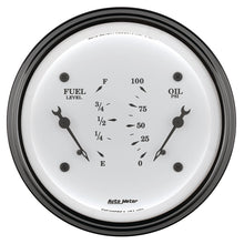 Load image into Gallery viewer, AutoMeter Gauge Dual Fuel &amp; Oilp 3-3/8in. 0 Ohm(e) to 90 Ohm(f)&amp; 100PSI Elec Old Tyme White