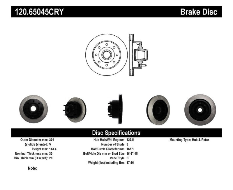 Stoptech Premium Cryo Front Brake Rotor 95-99 Ford F-150