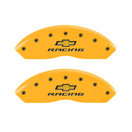 MGP 4 Caliper Covers Engraved Front & Rear Chevy Racing Yellow Power Coat Finish Black Characters