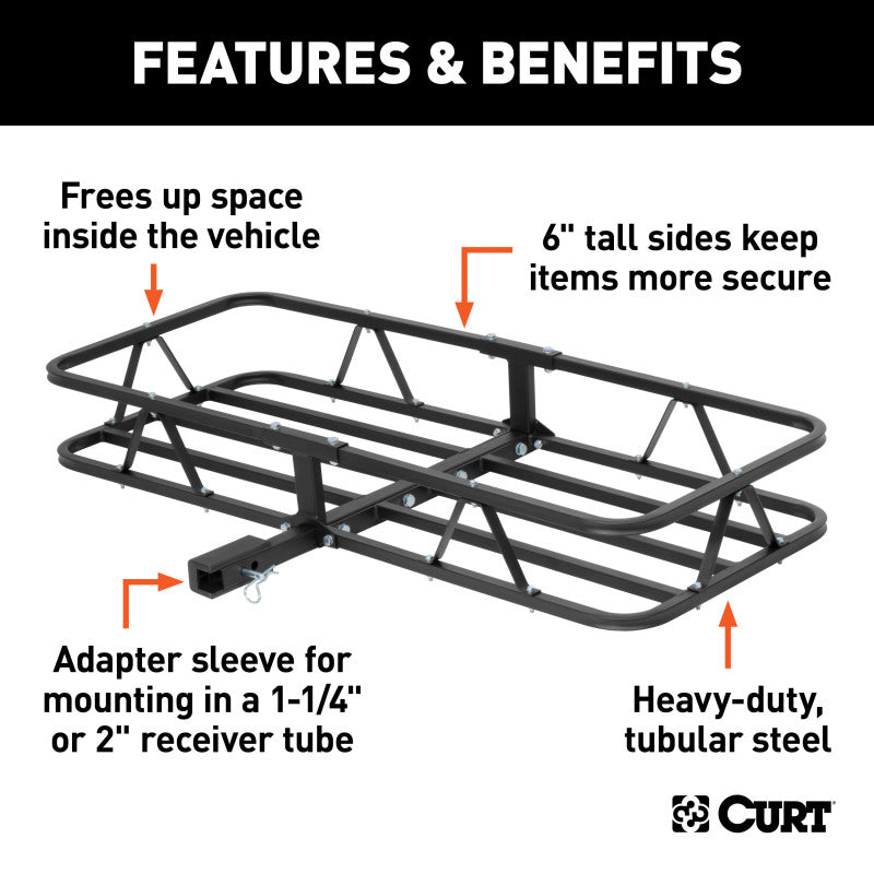 Curt 48in x 20in Basket-Style Cargo Carrier (Fixed 1-1/4in Shank w/2in Adapter)