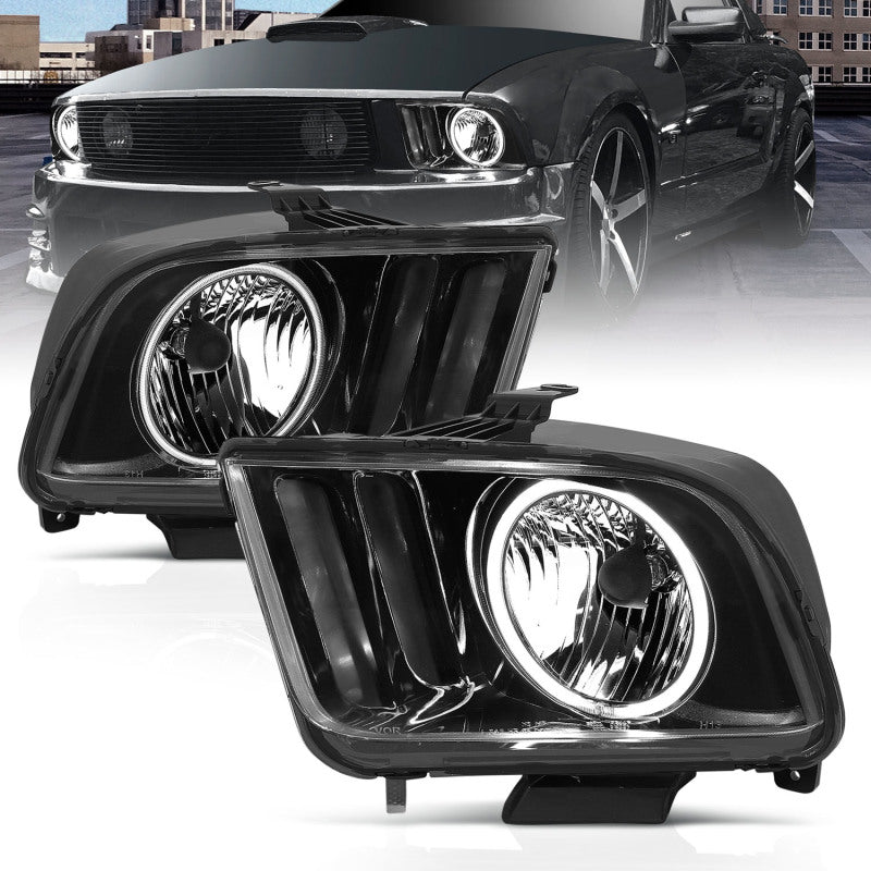ANZO 2005-2009 Ford Mustang Crystal Headlights w/ Halo Black (CCFL)