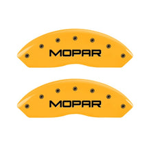 Load image into Gallery viewer, MGP 2 Caliper Covers Engraved Front Mopar Yellow Finish Black Char 2006 Jeep Wrangler