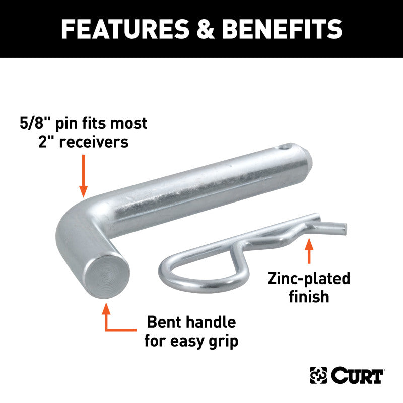 Curt 5/8in Hitch Pin (2in Receiver Zinc Packaged)