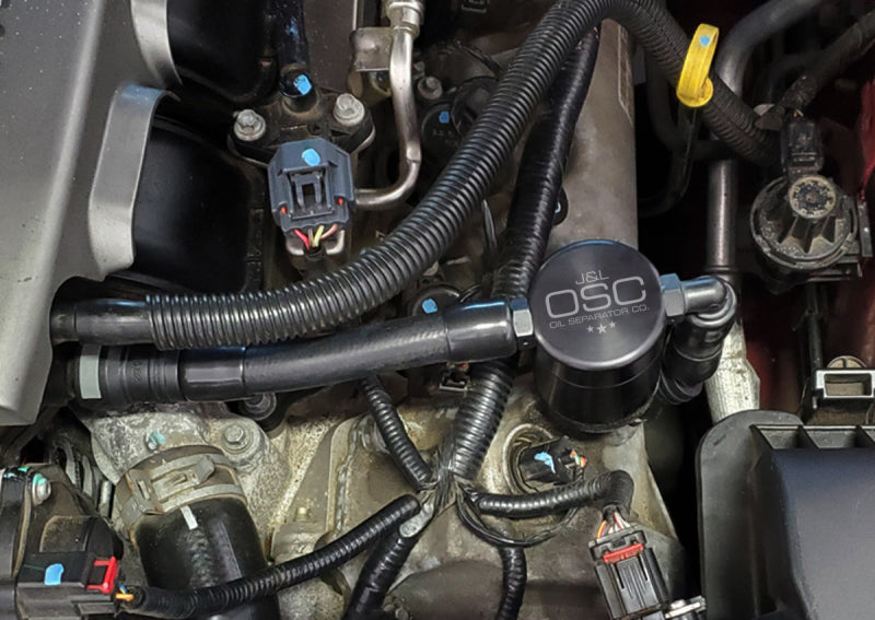 J&L 05-10 Ford Mustang GT Driver Side Oil Separator 3.0 V2 - Black Anodized
