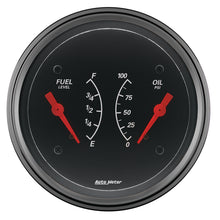 Load image into Gallery viewer, AutoMeter Gauge Dual Fuel &amp; Oilp 3-3/8in. 0 Ohm(e) to 90 Ohm(f)&amp; 100PSI Elec Designer Black