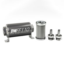 Load image into Gallery viewer, DeatschWerks Stainless Steel 3/8in 5 Micron Universal Inline Fuel Filter Housing Kit (110mm)