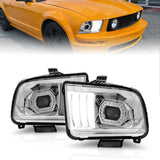 ANZO 05-09 Ford Mustang (w/Factory Halogen HL Only) Projector Headlights w/Light Bar Chrome Housing