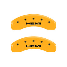 Load image into Gallery viewer, MGP 4 Caliper Covers Engraved Front &amp; Rear Hemi Yellow finish black ch