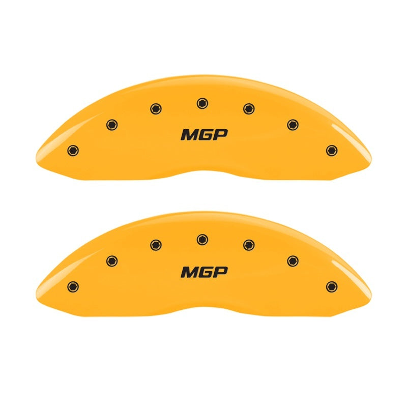 MGP 2 Caliper Covers Engraved Front MGP Yellow Finish Black Char 2005 Chevy Silverado 1500