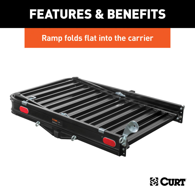 Curt 50in x 30-1/2in Aluminum Hitch Cargo Carrier w/Ramp